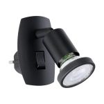 Eglo Luz De Pared Parrini Lamp con Enchufe Negro 4.5W 345lm - 830 Luz Cálida | IP20 - Incl. 1x GU10